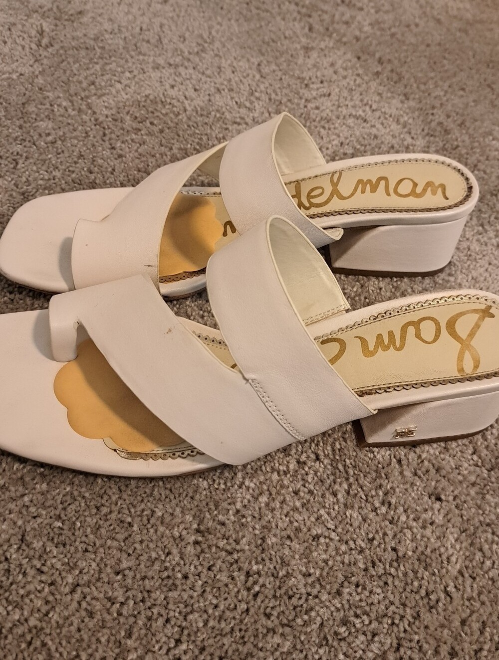 Sam Edelman Cream Slide Sandals with Low Block Heel